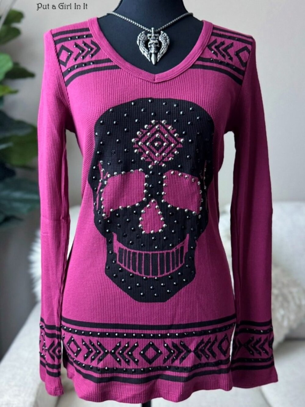 Vocal Apparel Womens crystal embellished pink black sugar skull shirt s m l xl